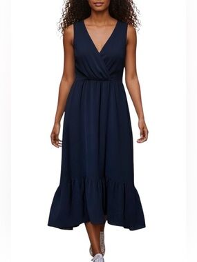 Lucky Brand Midi/Maxi Tiered Dress Womens Large Blue Sleeveless Flowy BoHo Comfy